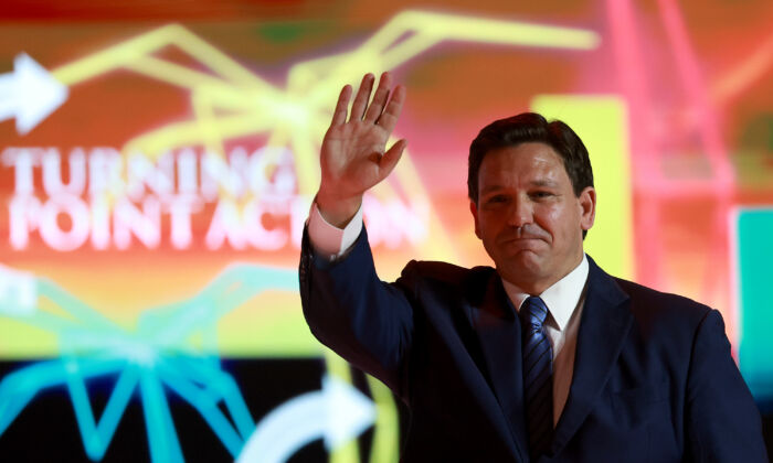 Florida Gov. Ron DeSantis walks off stage after speaking during the Turning Point USA Student Action Summit held at the Tampa Convention Center on July 22, 2022. (Joe Raedle/Getty Images)