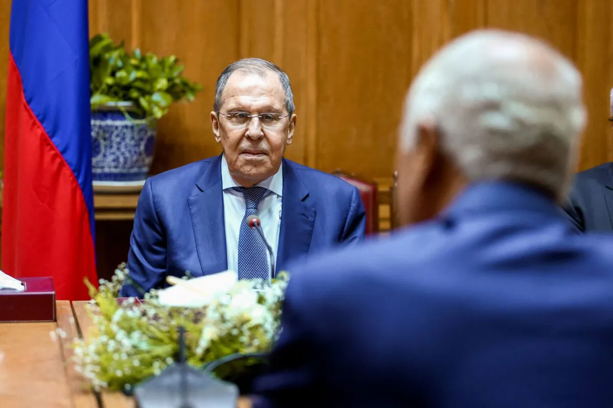 Russian Foreign Minister Sergei Lavrov attends a meeting with Arab League Secretary General Ahmed Aboul Gheit in Cairo, Egypt, on July 24, 2022. (Russian Foreign Ministry/Handout via Reuters)