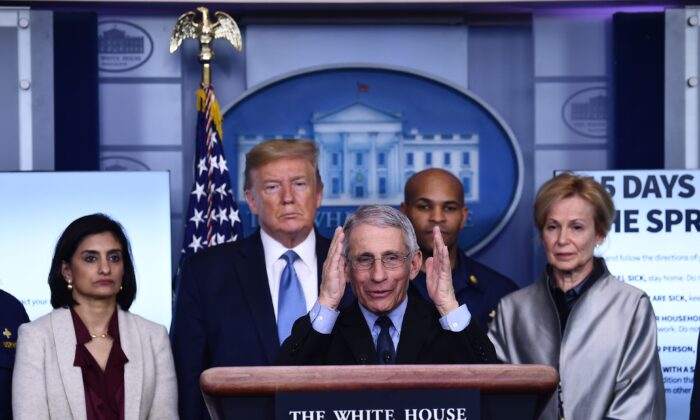 NIAID Director Dr. Anthony Fauci speaks during a press briefing at the White House in Washington on March 16, 2020. (Brendan Smialowski/AFP via Getty Images)