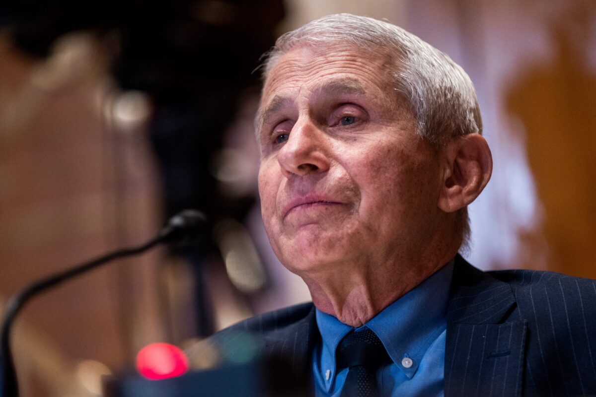 National Institute of Allergy and Infectious Diseases Director Dr. Anthony Fauci testifies during a Senate Appropriations Subcommittee on Labor, Health and Human Services, Education, and Related Agencies hearing, on Capitol Hill in Washington on May 17, 2022. (Shawn Thew/Pool/AFP via Getty Images)