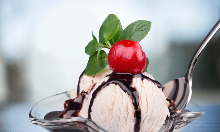 Homemade Coffee Ice Cream and Hot Fudge Sundaes