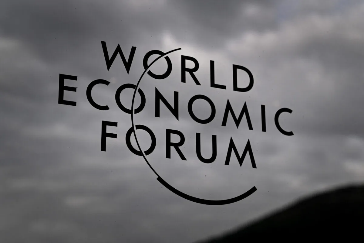 A World Economic Forum sign is seen at the Davos Congress Centre during the WEF annual meeting in Davos on May 23, 2022. (Fabrice Coffrini/AFP via Getty Images)