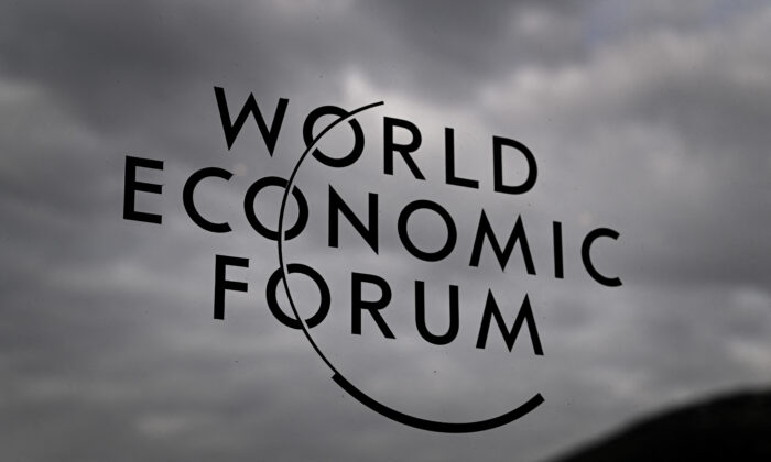 A sign of the World Economic Forum (WEF) is seen at the Congress centre during its annual meeting in Davos on May 23, 2022. (Fabrice Coffrini/AFP via Getty Images)