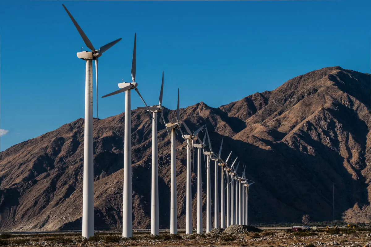 A wind farm outside of Palm Springs, Calif., on May 26, 2018. (John Fredricks/The Epoch Times)