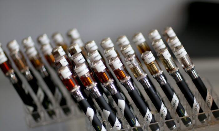 Electronic cigarettes are seen on display at the Vapor Shark store in Miami, Florida on Sept. 6, 2013. (Joe Raedle/Getty Images)