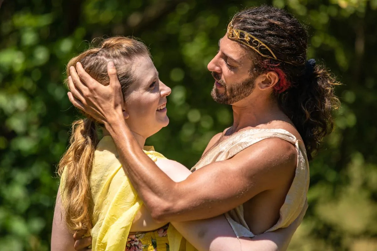 Meredith Ernst as Hippolyta and Joshua Pennington as Theseus in Midsomer Flight’s “Midsummer Night’s Dream.” (Steven Townshend, Distant Era)