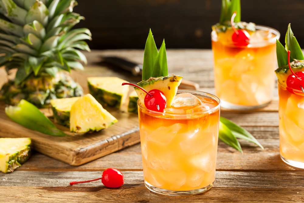 Homemade,Mai,Tai,Cocktail,With,Pineapple,Cherry,And,Rum