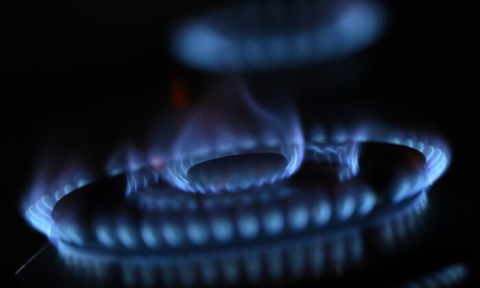 A kitchen gas stove burner at a residential property in Melbourne, Australia, on June 16, 2022. (Joel Carrett/AAP Image)