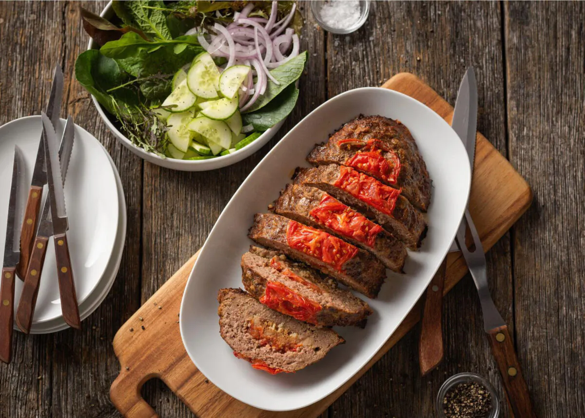 This summertime meatloaf uses fresh summer tomatoes instead of ketchup. (Courtesy of Beef. It’s What’s For Dinner.)
