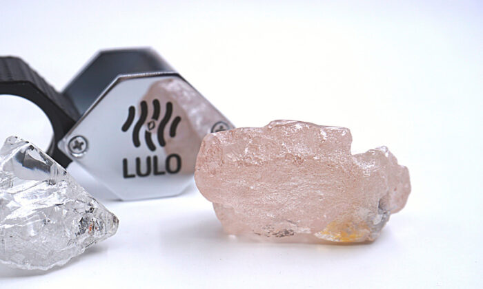 The 170 carat pink diamond recovered from Lulo, Angola, on July 27, 2022. (Lucapa Diamond Company via AP)