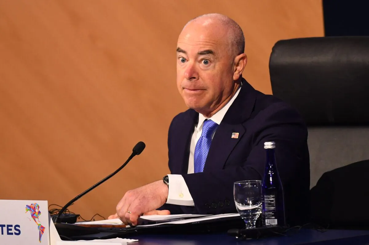 Homeland Security Secretary Alejandro Mayorkas chairs a plenary session of the 9th Summit of the Americas in Los Angeles, Calif., on June 10, 2022. (Patrick T. Fallon/AFP via Getty Images)
