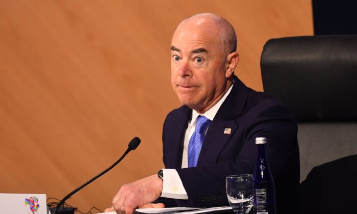 Homeland Security Secretary Alejandro Mayorkas chairs a plenary session of the 9th Summit of the Americas in Los Angeles, Calif., on June 10, 2022. (Patrick T. Fallon/AFP via Getty Images)