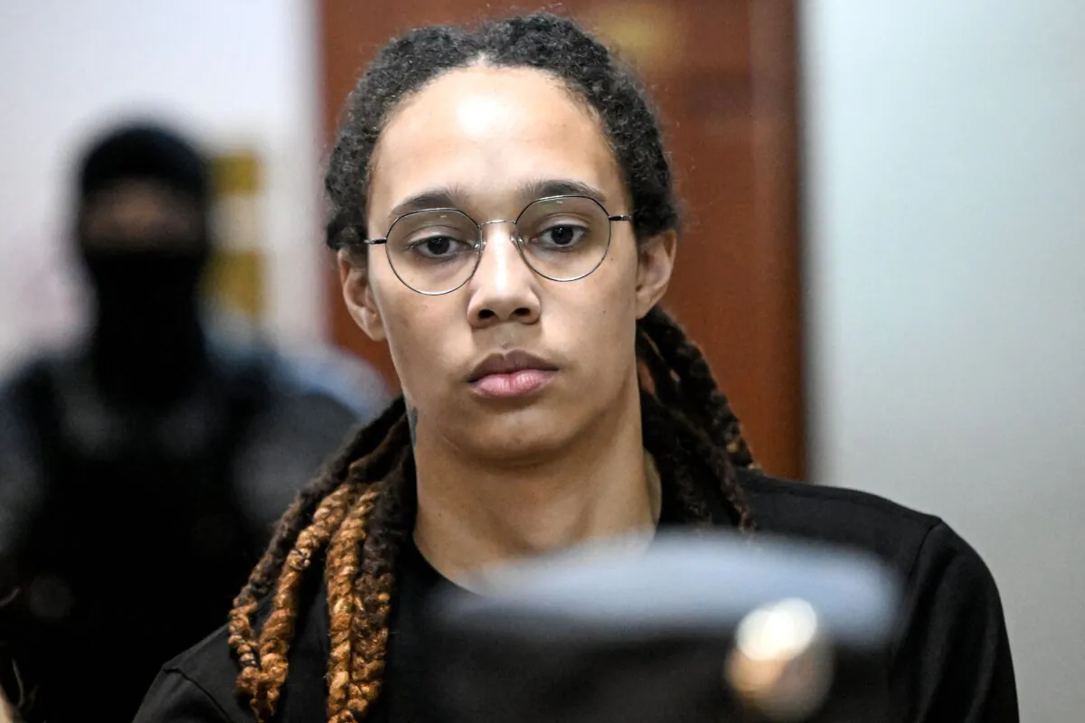 U.S. WNBA basketball superstar Brittney Griner arrives at a hearing at the Khimki Court, outside Moscow on July 27, 2022. (Kirill Kudryavtsey/AFP via Getty Images)