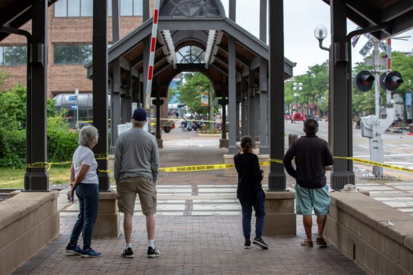 crime tape near the scene of a mass shooting.