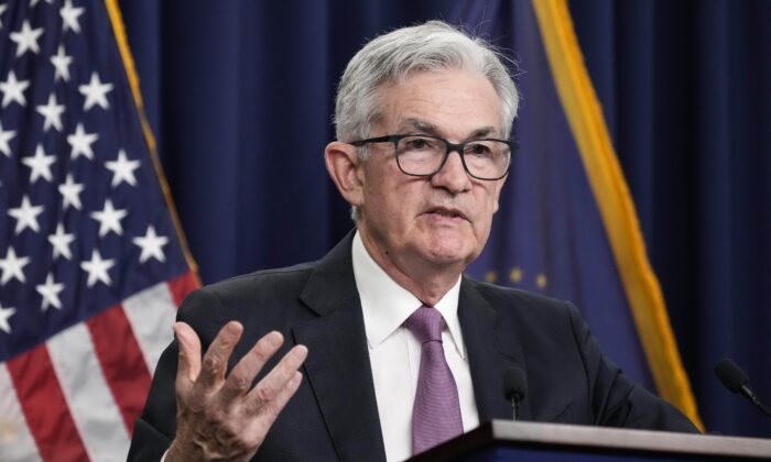 Federal Reserve Board Chairman Jerome Powell speaks during a news conference following a meeting of the Federal Open Market Committee (FOMC) at the headquarters of the Federal Reserve in Washington on July 27, 2022. (Drew Angerer/Getty Images)