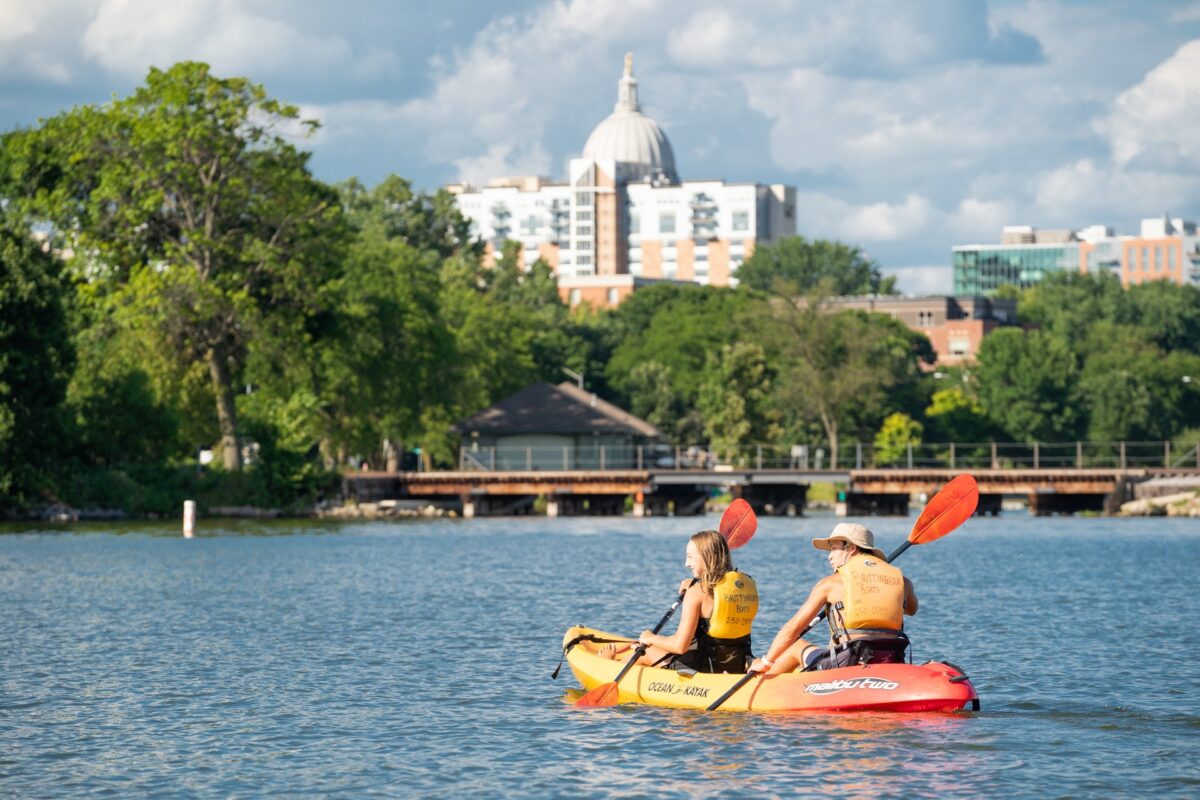 Paddling in view of the State Capitol in Madison, Wis. (Focal Flame Photography/Courtesy of Destination Madison)