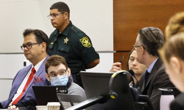 Nikolas Cruz is being tried in the penalty phase of his trial at the Broward County Courthouse in Fort Lauderdale on July 27, 2022. (Mike Stocker/South Florida Sun Sentinel via AP)
