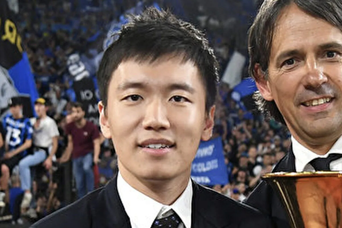 Zhang Kangyang, Chairman, and Inter Milan head coach Filippo Inzaghi Jr. celebrate the team winning the Coppa Italia. May 12, 2022. (Francesco Pecoraro/Getty Images)