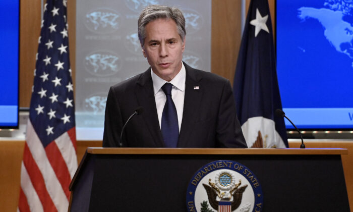 U.S. Secretary of State Antony Blinken speaks during a press conference at the State Department in Washington on July 27, 2022. (Olivier Douliery/AFP via Getty Images)