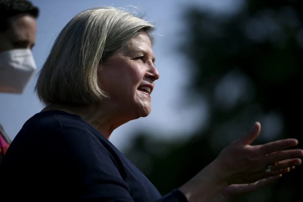 Former Ontario NDP leader Andrea Horwath speaks during an Ontario election campaign event at a park in Ottawa, on May 31, 2022. (The Canadian Press/Justin Tang)