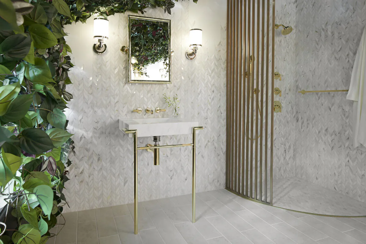 A console-style bathroom sink is a higher-end item like a pedestal sink, but in place of a single large pedestal, it's supported by a decorative support stand with two or four legs, depending on the installation required. (Kohler/TNS)