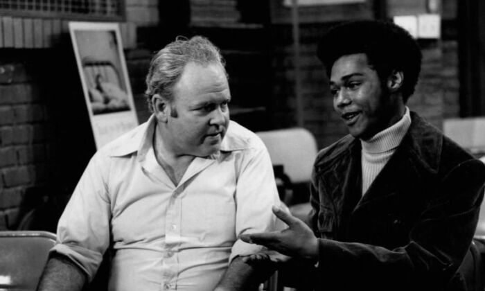 Publicity photo from the television program All in the Family. Pictured are Carroll O'Connor (Archie Bunker) and Michael Evans (Lionel Jefferson). via Wikimedia