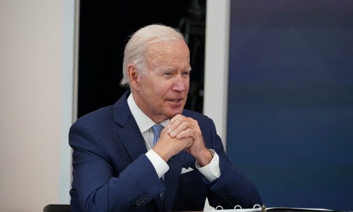 President Joe Biden during a meeting in the South Court Auditorium of the Eisenhower Executive Office Building, next to the White House, in Washington, on July 28, 2022. (Mandel Ngan/AFP via Getty Images)