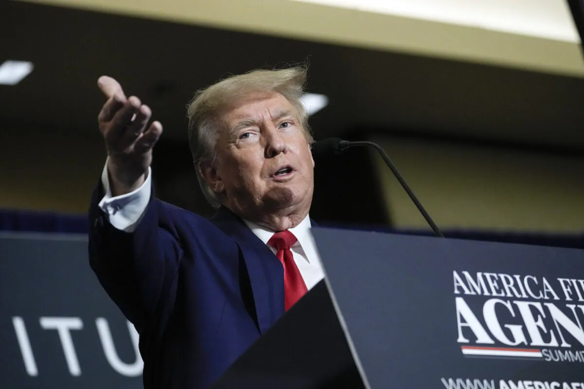 Former President Donald Trump trolled two Democratic candidates for Congress. Here he speaks at the America First Agenda Summit in Washington, on July 26, 2022. (Drew Angerer/Getty Images)

