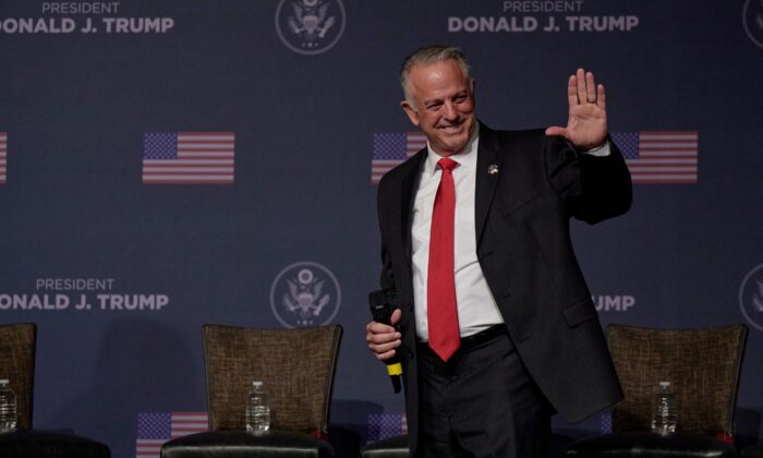 Nevada Republican gubernatorial candidate and current Clark County Sheriff Joe Lombardo arrives on stage prior to former president Donald Trump giving remarks at Treasure Island hotel and casino on July 8, 2022, in Las Vegas, Nevada. (Bridget Bennett/Getty Images)