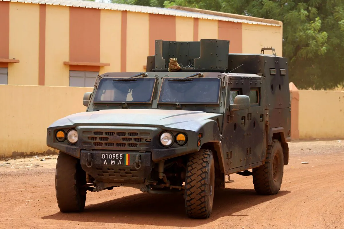 The vehicle of the FAMA (Mali Armed Forces) patrols in the street in a file photo. (Souleymane Aganara/AFP via Getty Images)
