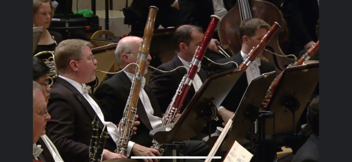 David McGill, the first bassoonist on the left, playing with the Chicago Symphony Orchestra in 2014. (Todd Rosenberg)
