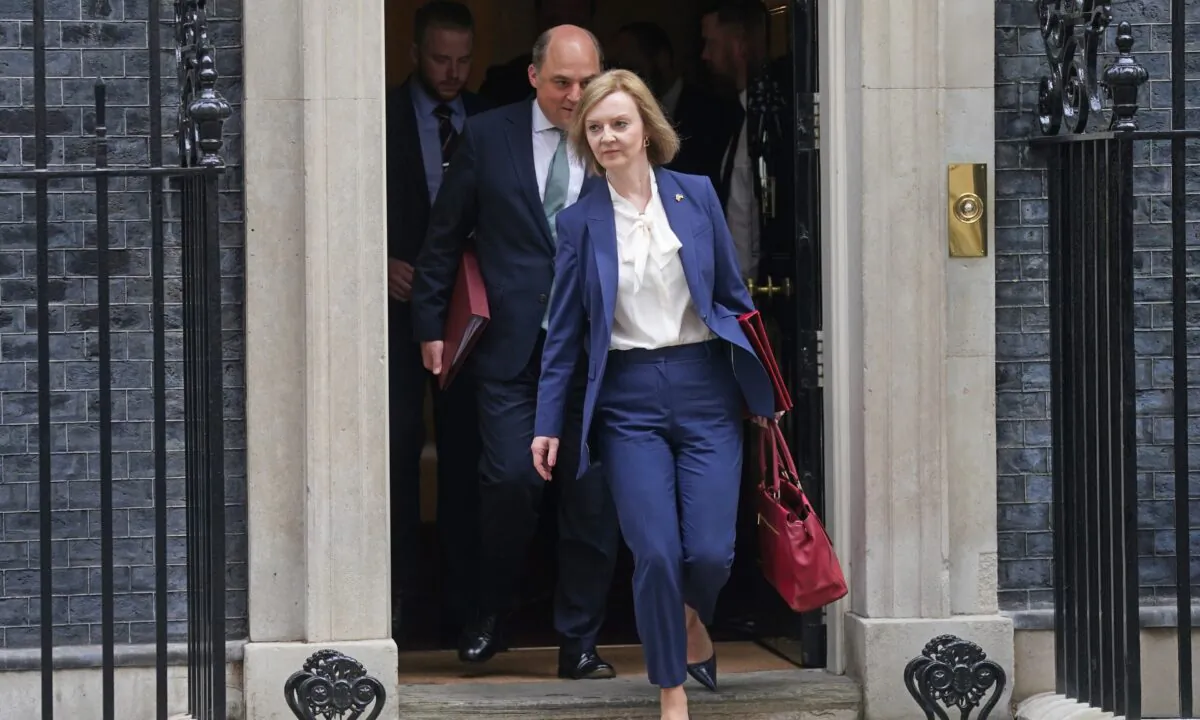 Foreign Secretary Liz Truss and Defence Secretary Ben Wallace leaving 10 Downing Street, London, following a Cabinet meeting on April 19, 2022. (Victoria Jones/PA Media)