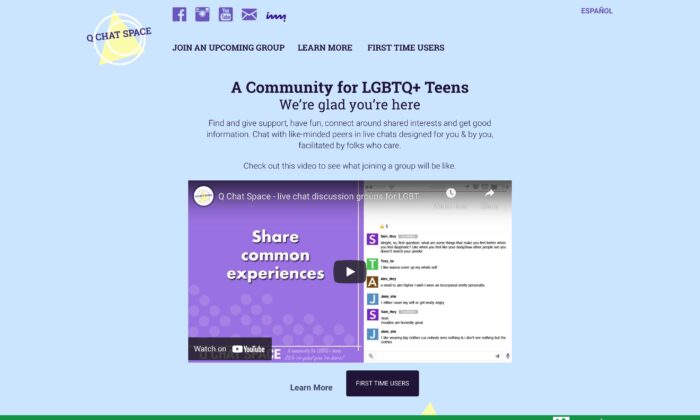 Q Chat Space, a pro-LGBT website promoted by the CDC, has a 'quick escape' button on its pages so teens can quickly hide it. Screenshot was taken July 29, 2022. (Jackson Elliott/The Epoch Times)