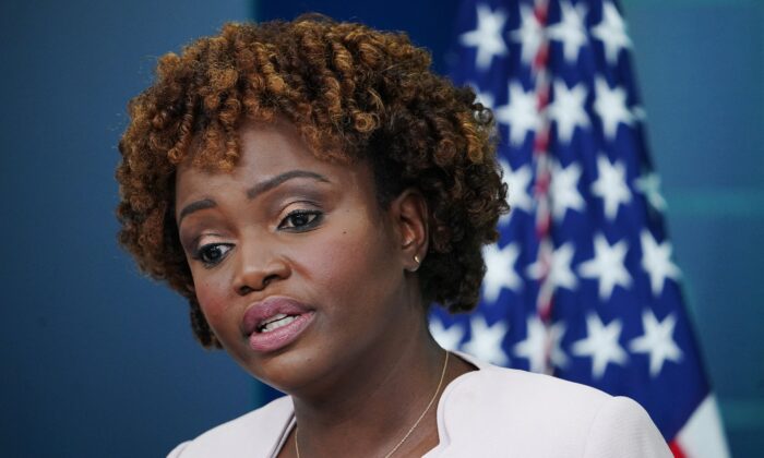 White House press secretary Karine Jean-Pierre speaks during the daily briefing in the Brady Briefing Room of the White House in Washington on July 29, 2022. (Mandel Ngan/AFP via Getty Images)