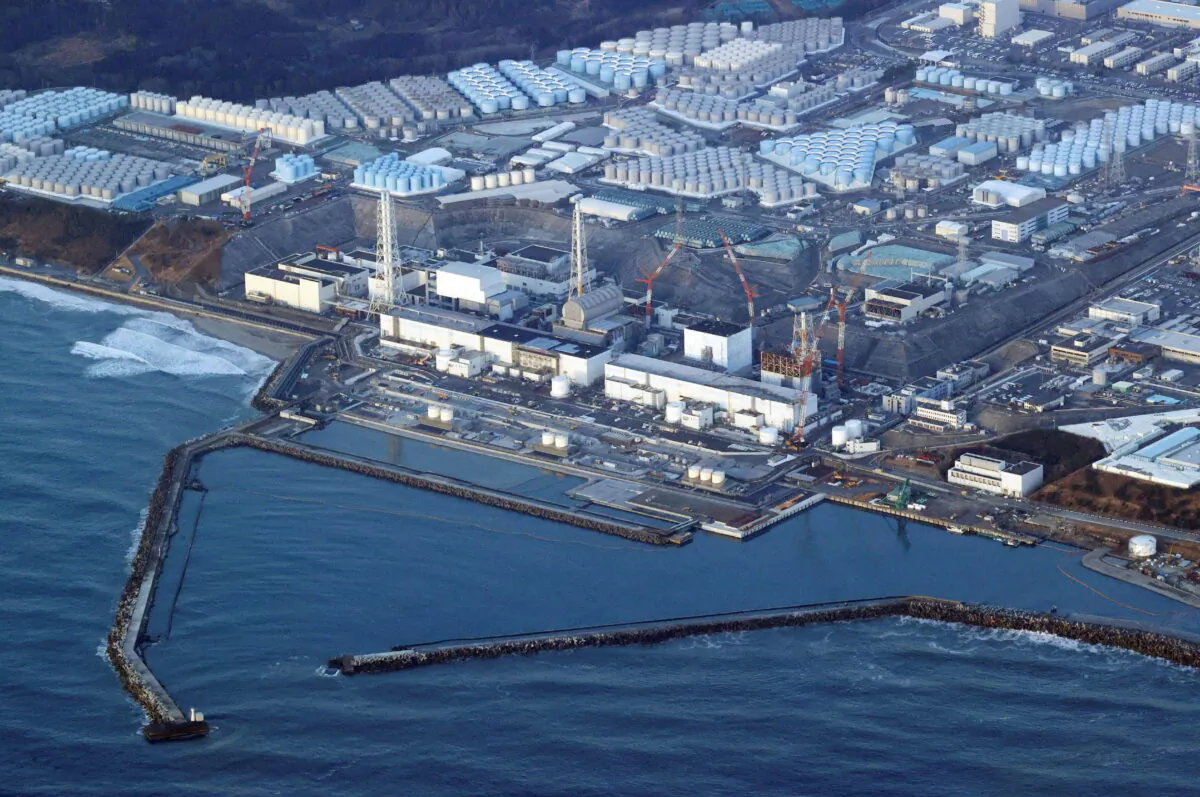 An aerial view shows the Fukushima Daiichi nuclear power plant following a strong earthquake, in Okuma town, Fukushima prefecture, Japan, on March 17, 2022. (Kyodo/via Reuters)