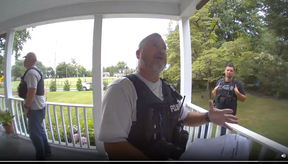 Two agents from the federal Bureau of Alcohol, Tobacco, Firearms, and Explosives, along with a state trooper, went to the home of a Delaware gun owner and asked to see his recent firearm purchase on July 12, 2022. (Screenshot via Ring Video Doorbell website)