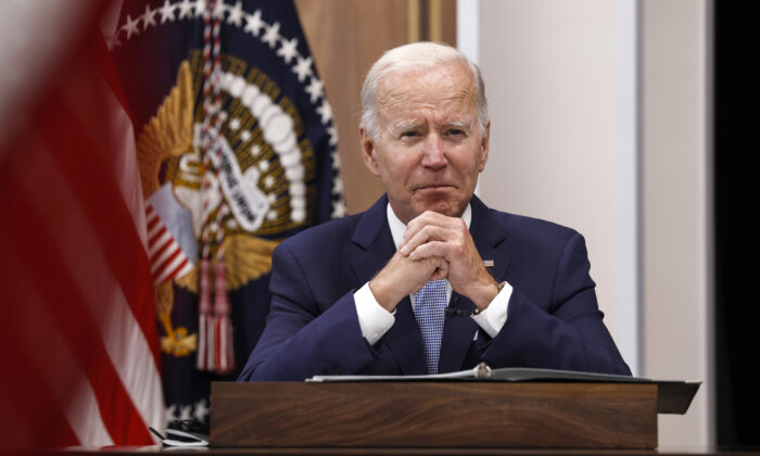 President Joe Biden gives remarks during a meeting on the economy with CEOs and members of his Cabinet in the South Court Auditorium of the White House, on July 28, 2022. (Anna Moneymaker/Getty Images)