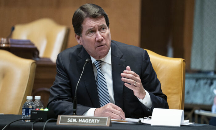 Sen. Bill Hagerty (R-Tenn.) speaks during a hearing on June 23, 2021. (Sarah Silbiger-Pool/Getty Images)