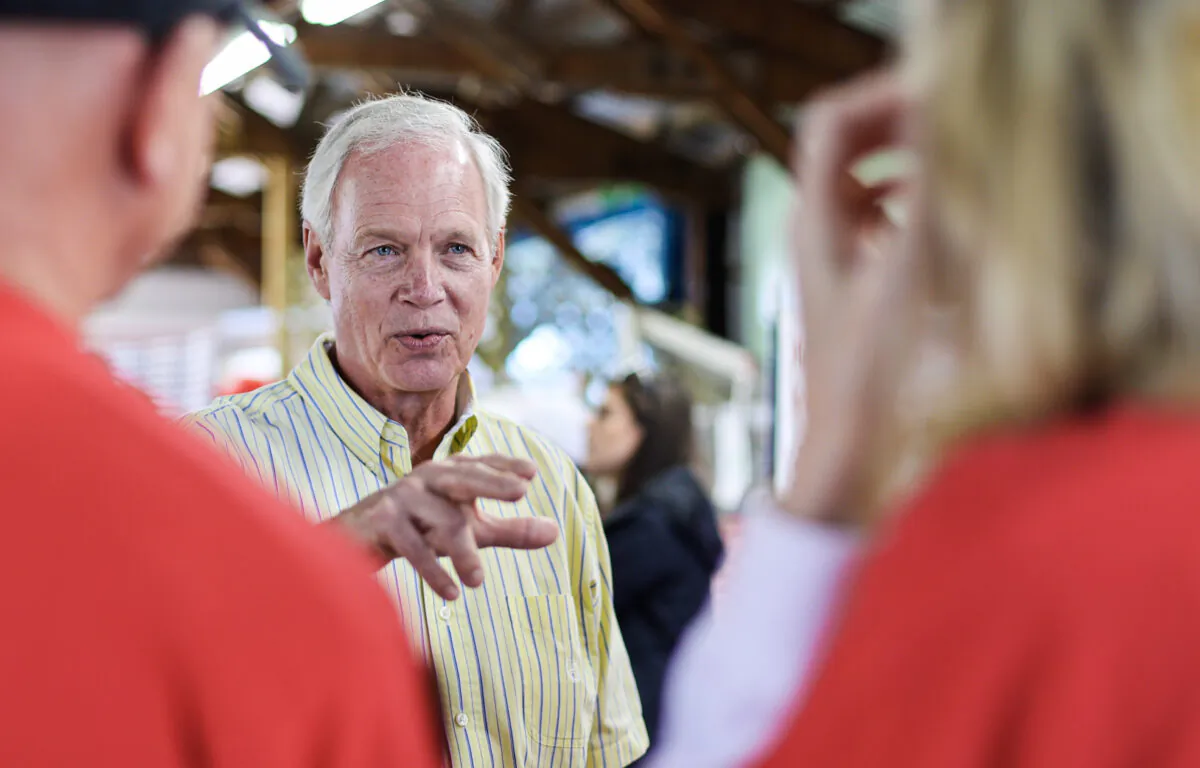 U.S. Senator Ron Johnson (R-Wis.) speaks with supporters at an event for his 2022 reelection campaign in an undated photo. (Courtesy of Ron Johnson for U.S. Senate) 
