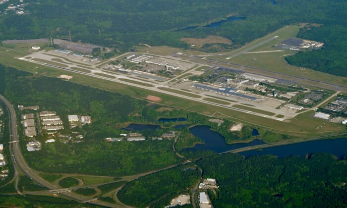 Aerial view of Raleigh-Durham International Airport in Cedar Fork Township, N.C., on April 27, 2022. (Daniel Slim/AFP via Getty Images)