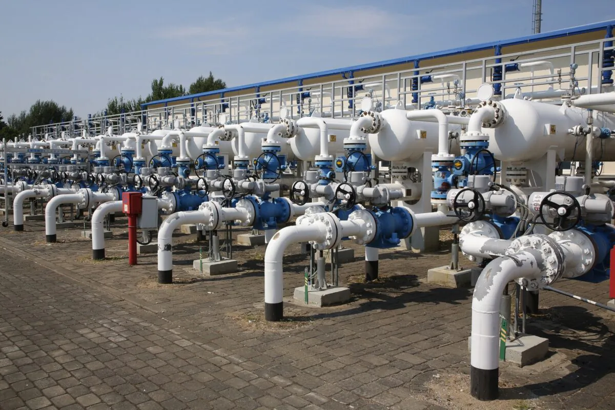 The Inсukalns underground gas storage of JSC the "Conexus Baltic Grid," the independent company in Ragana village, Latvia, on July 14, 2021. (Kaspars Krafts/F64 Photo agency via AP)