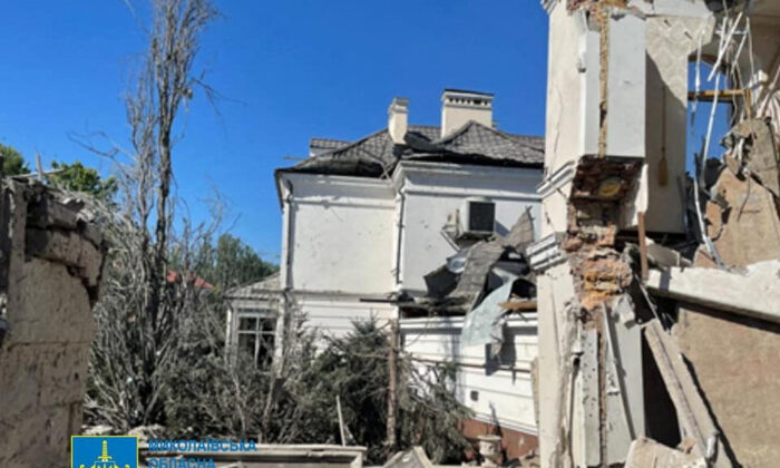 A destroyed building following shelling in Mykolaiv, Ukraine, in this handout picture released on July 31, 2022. (Press service of the Mykolaiv Regional Prosecutor's Office/Handout via Reuters)