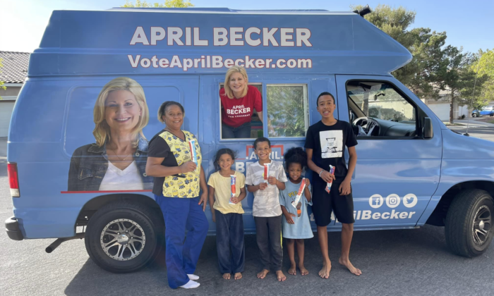 Republican Nevada Congressional District 3 candidate April Becker is gearing up her revamped ice cream van for the last 100 days of her campaign against incumbent U.S. Rep. Susie Lee (R-Nevada). (Courtesy of Becker for Nevada)
