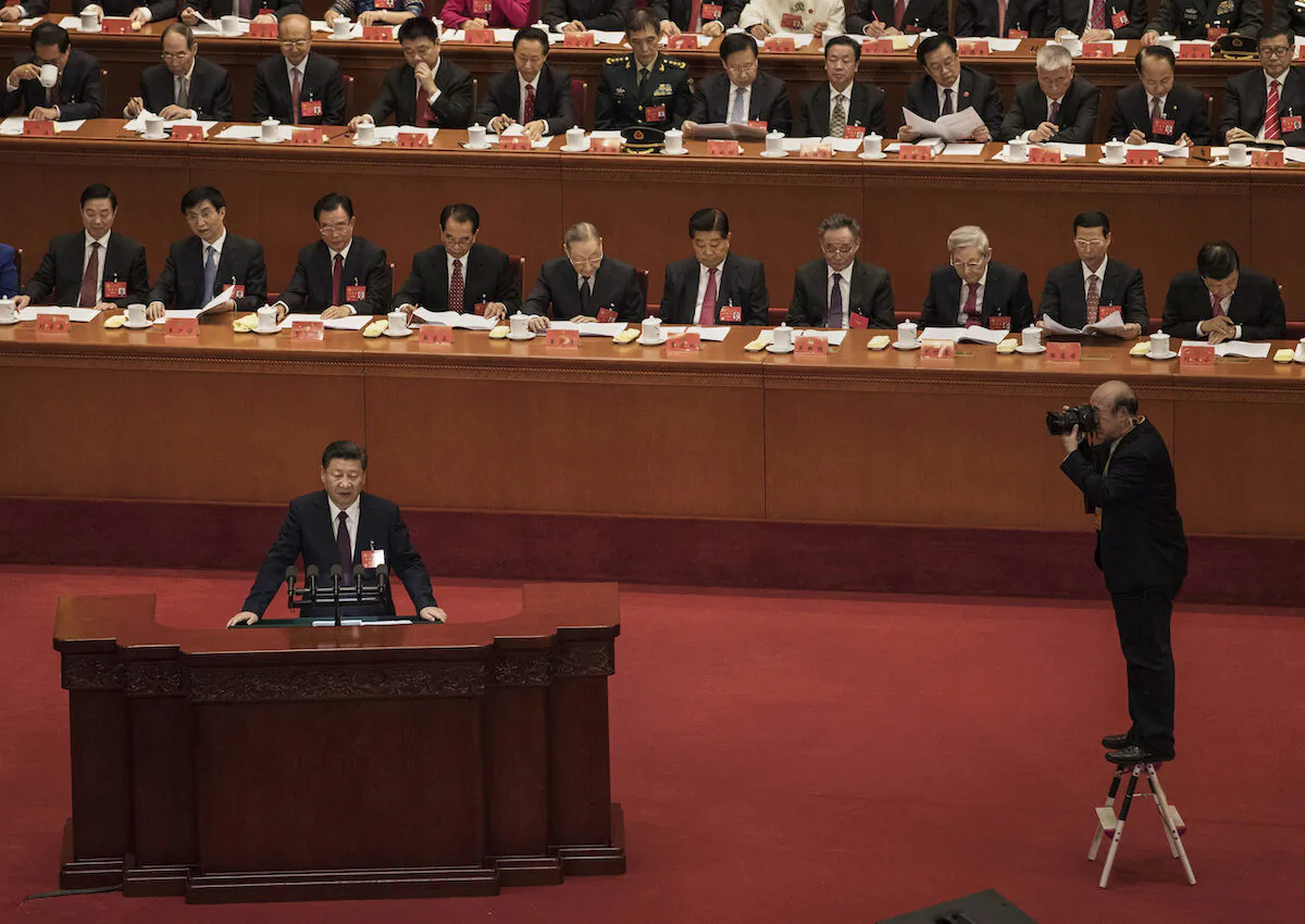 Party leader Xi Jinping speaks at the opening session of the 19th Communist Party Congress on Oct. 18, 2017, in Beijing, China. (Kevin Frayer/Getty Images)