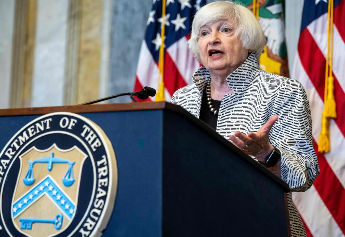 U.S. Treasury Secretary Janet Yellen speaks on the state of the U.S. economy during a press conference at the Department of Treasury in Washington, D.C., on July 28, 2022. (Saul Loeb/AFP via Getty Images)