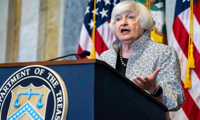 US Treasury Secretary Janet Yellen speaks on the state of the US economy during a press conference at the Department of Treasury in Washington, DC, on July 28, 2022. (Saul Loeb/AFP via Getty Images)