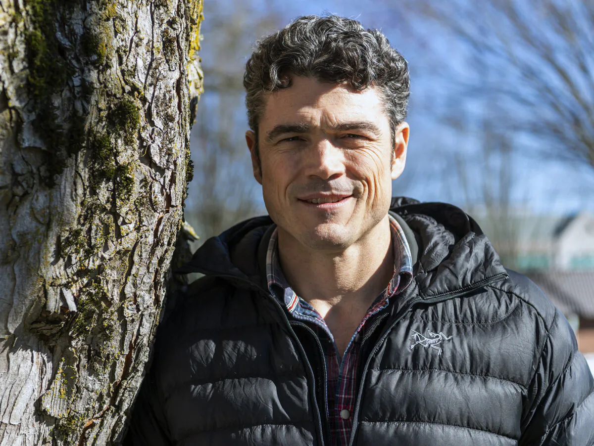 Joe Kent, a Republican who is challenging U.S. Rep. Jaime Herrera Beutler (R-Wash.), for her seat in Washington's 3rd Congressional District, poses for a photograph in Vancouver, Wash., on Feb. 23, 2022. (Taylor Balkom/The Columbian via AP)