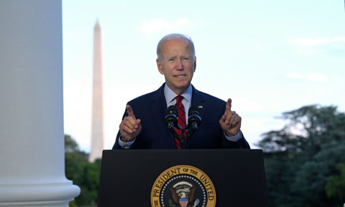 U.S. President Joe Biden speaks from the Blue Room balcony of the White House in Washington on Aug. 1, 2022. Biden announced that over the weekend, U.S. forces launched an airstrike in Afghanistan that killed al-Qaeda leader Ayman Al-Zawahiri. (Jim Watson-Pool/ Getty Images)