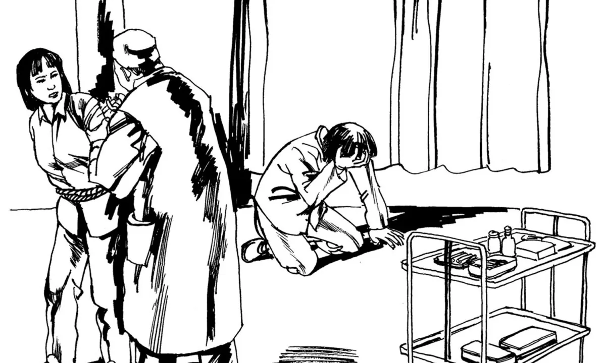 Illustration of a victim being forcibly injected with nerve-damaging drugs. Psychiatric abuse is one of the common methods of torture in China to persecute Falun Gong adherents, other religious minorities, and human rights activists. (Minghui.org)