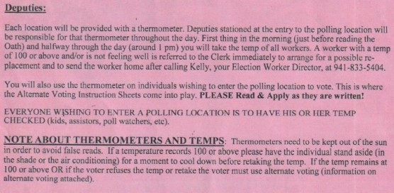 Screenshot from "Polling Location Pandemic Procedures 2022" issued by the Supervisor of Elections for Charlotte County, Florida, Paul Stamoulis.